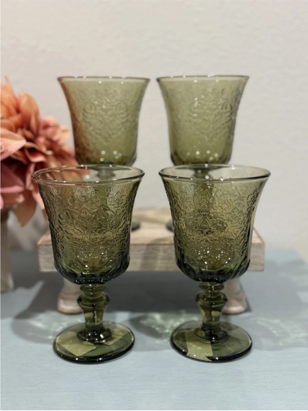 La Rochere Amboise Olive Green Wine Glasses Set of 4 French Goblets New
France